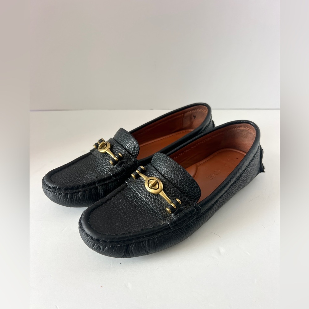 Coach Crosby Turnlock Driver Black PebbledLeather Loafers Women's Size 6B (36.5)